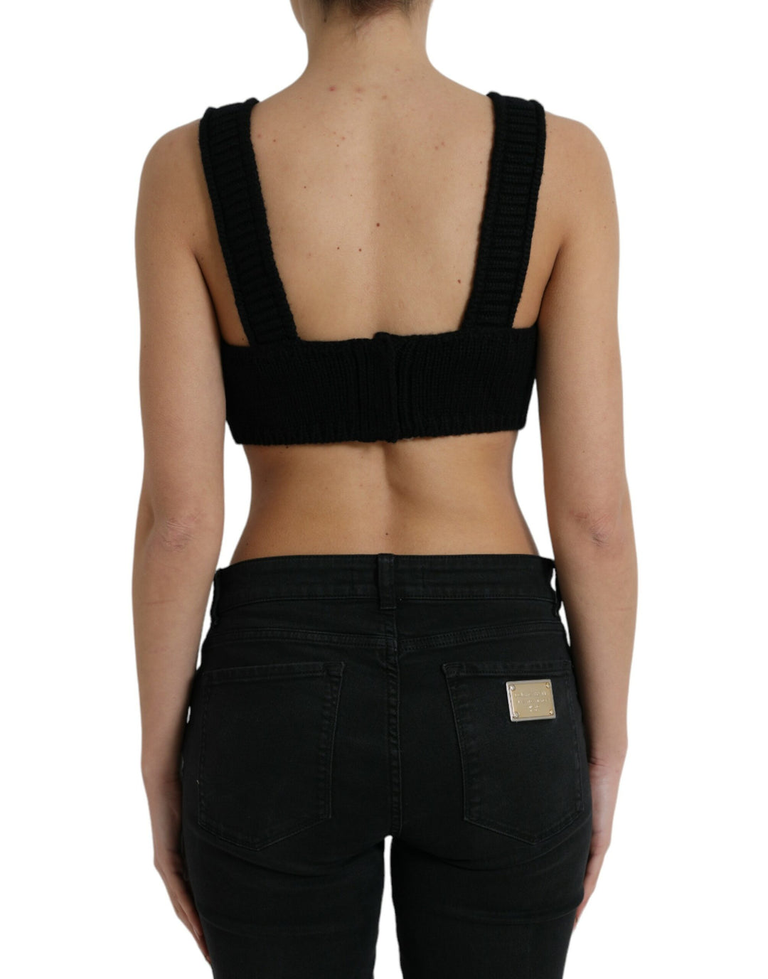 Elegant black cashmere bustier crop top