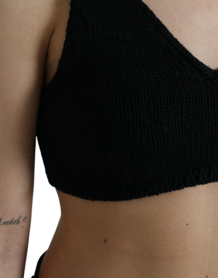 Elegant black cashmere bustier crop top