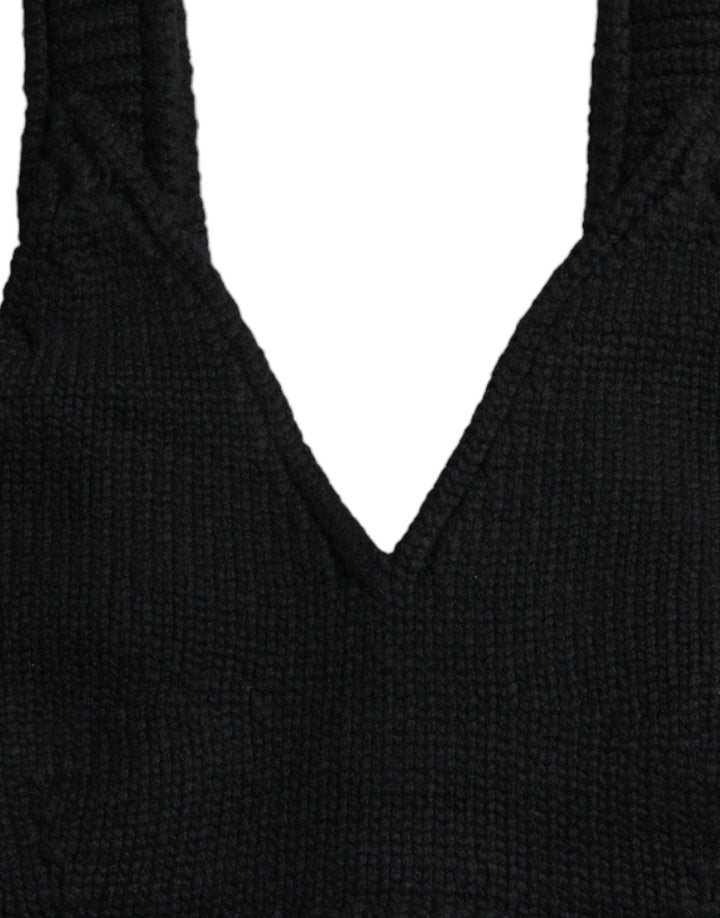 Elegant black cashmere bustier crop top