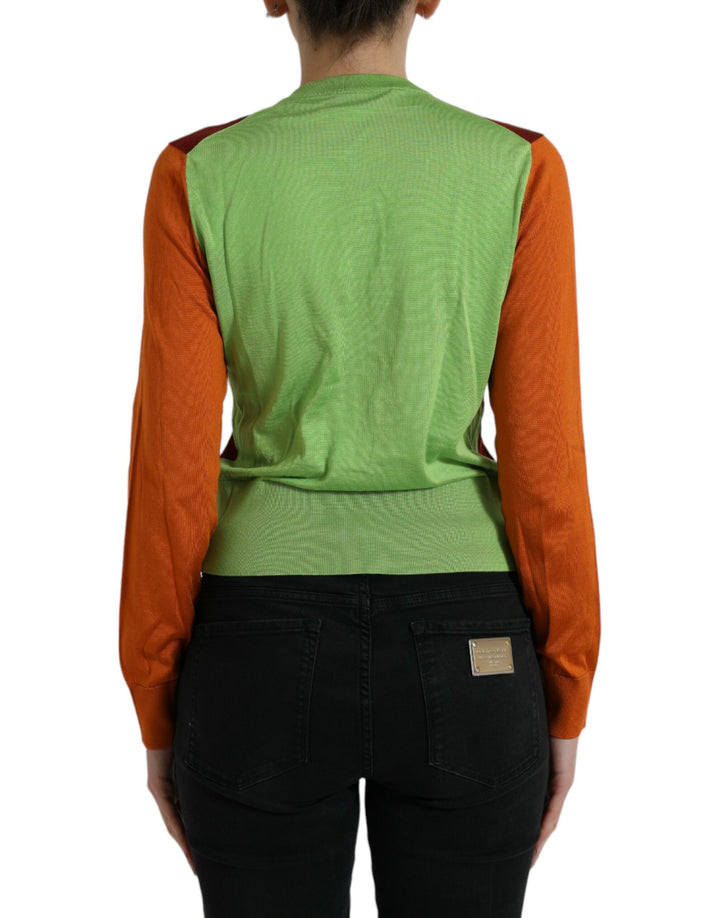Mehrfarbige Strickjacke aus Seide mit Rundhalsausschnitt