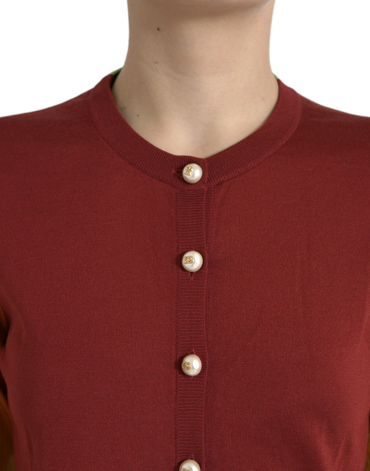 Mehrfarbige Strickjacke aus Seide mit Rundhalsausschnitt
