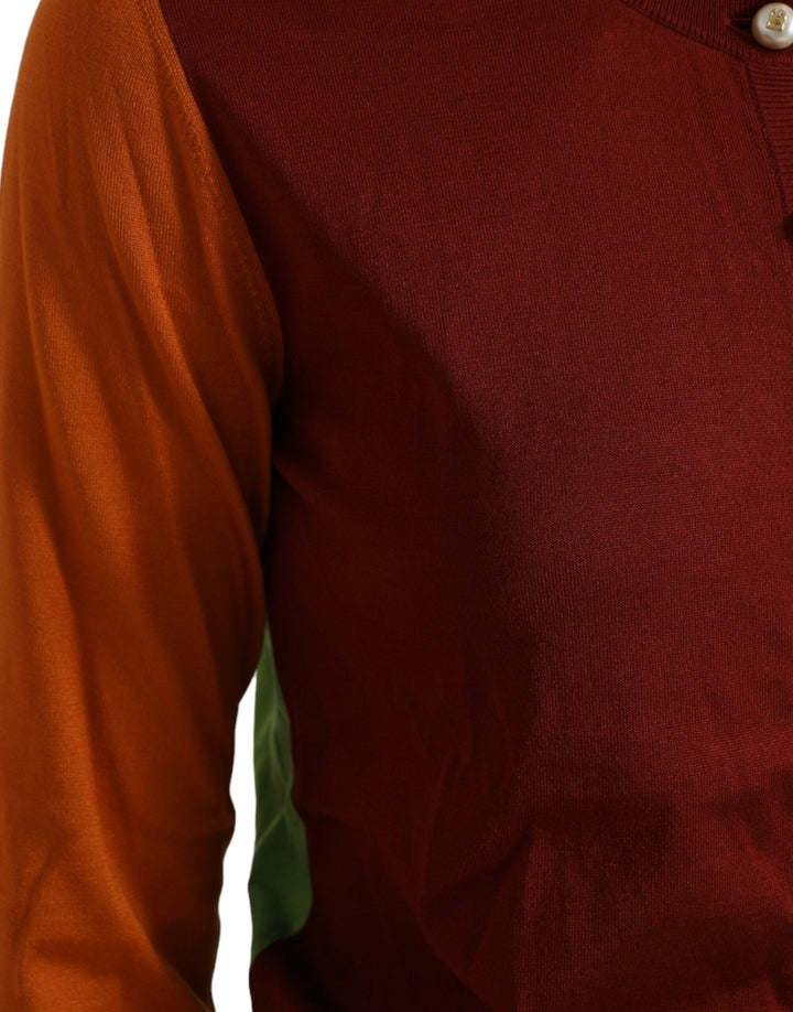 Mehrfarbige Strickjacke aus Seide mit Rundhalsausschnitt