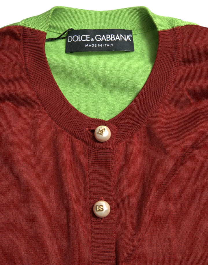 Mehrfarbige Strickjacke aus Seide mit Rundhalsausschnitt