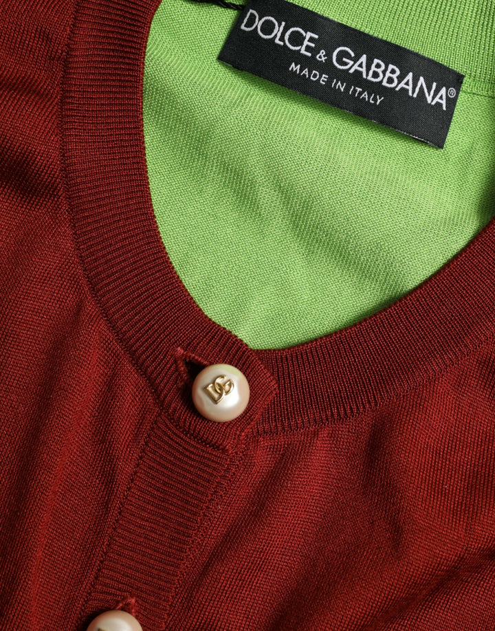 Mehrfarbige Strickjacke aus Seide mit Rundhalsausschnitt