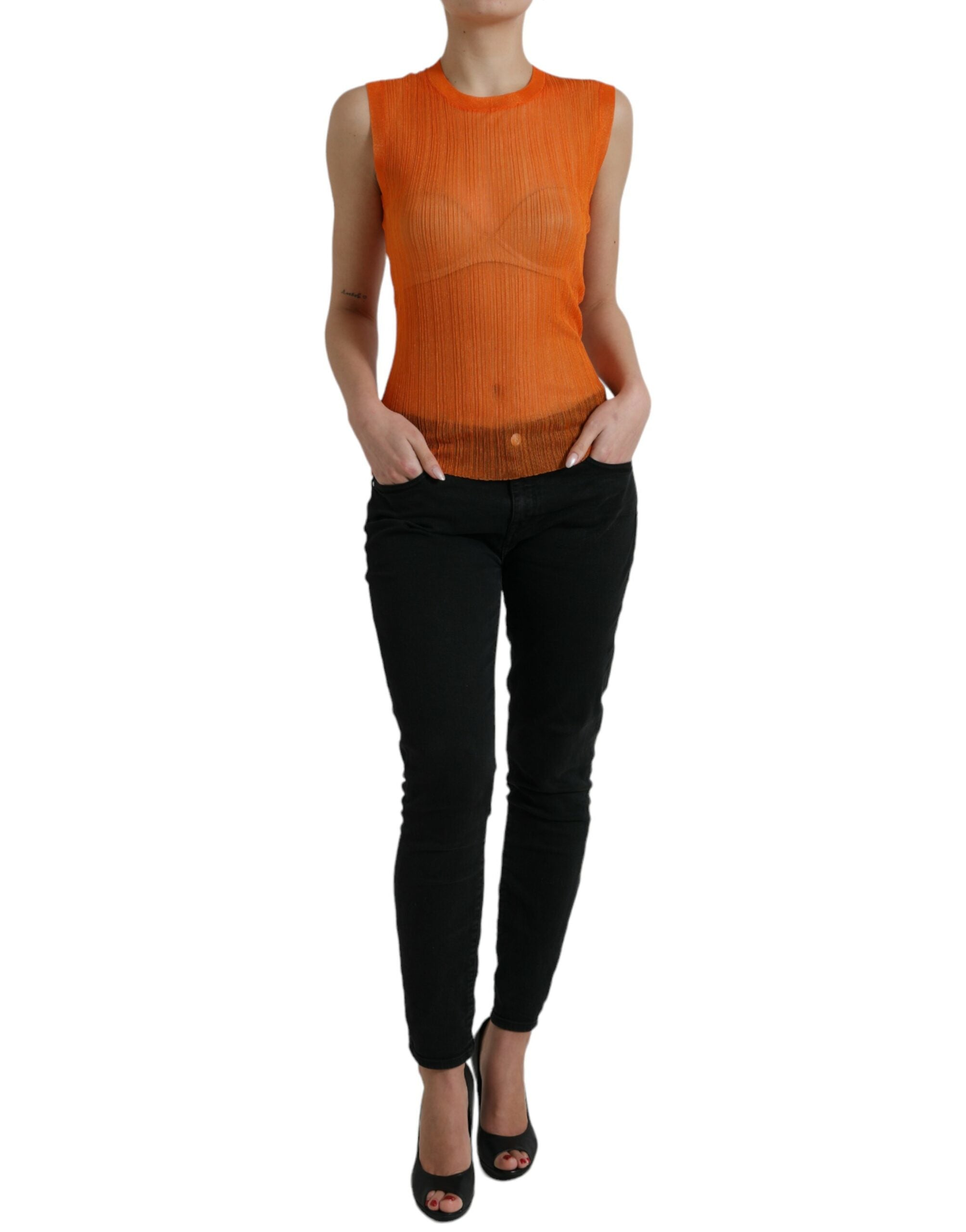 Chic orange round neck tank top