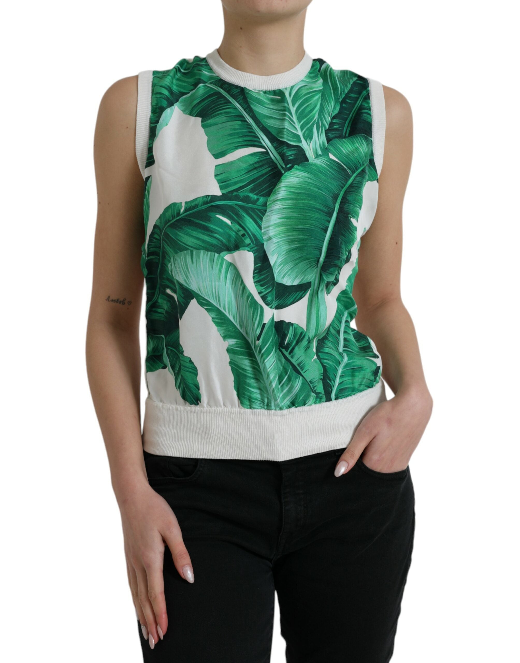 Banana leaf print silk top