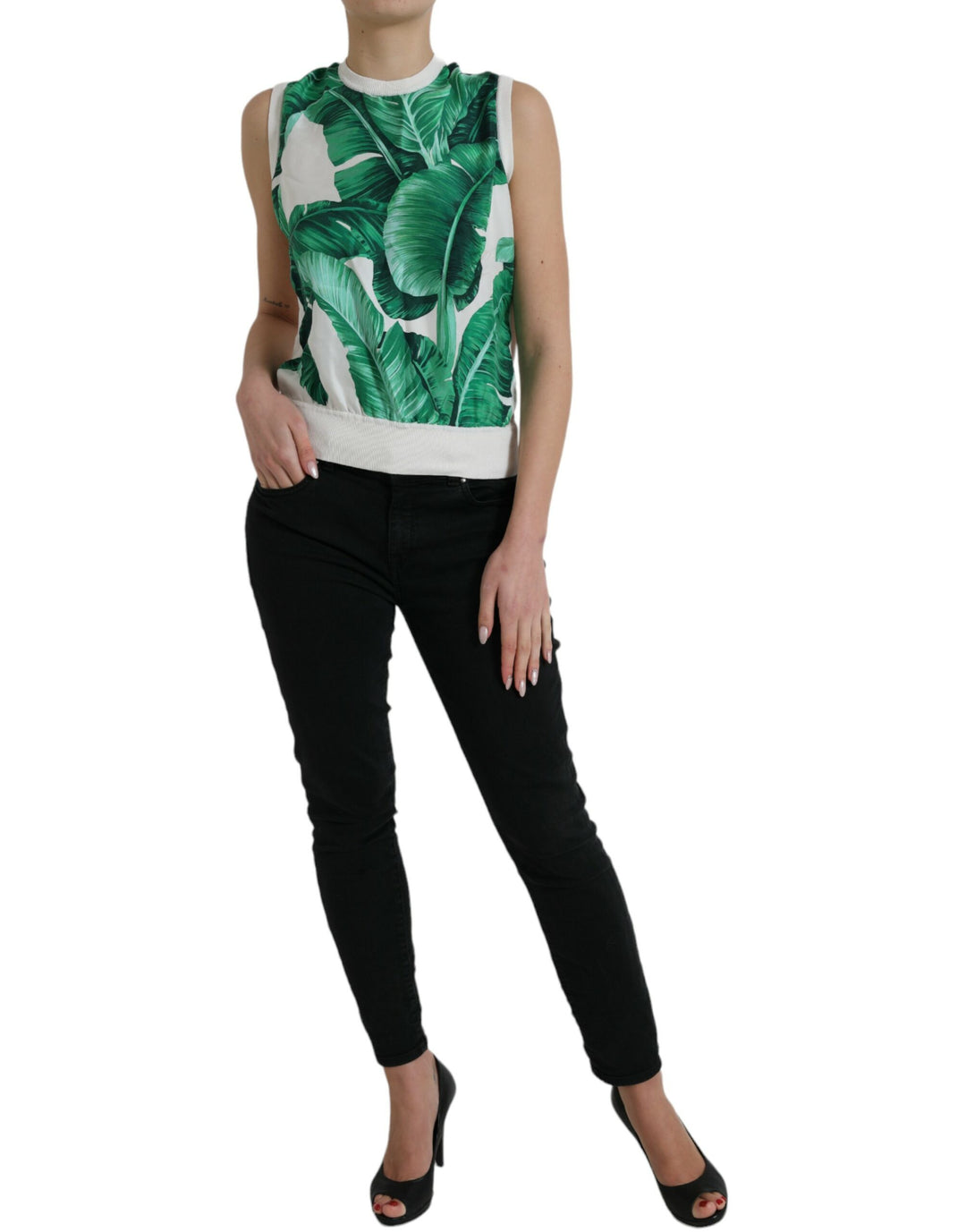 Weißes Bananenblatt Druck Rundhalsausschnitt Tank Top