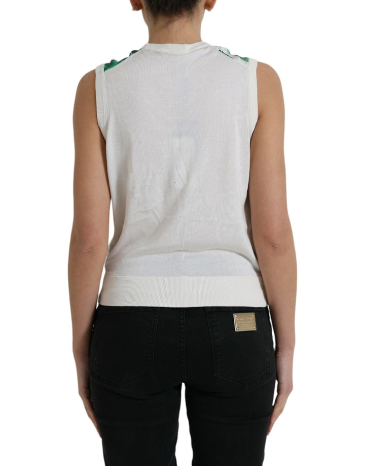Weißes Bananenblatt Druck Rundhalsausschnitt Tank Top