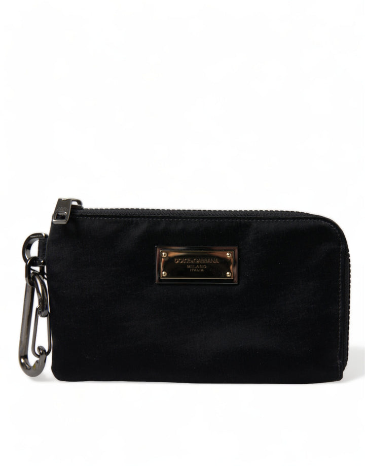 Schwarzes Nylon Logo Plaque Schlüsselanhänger Tasche Clutch