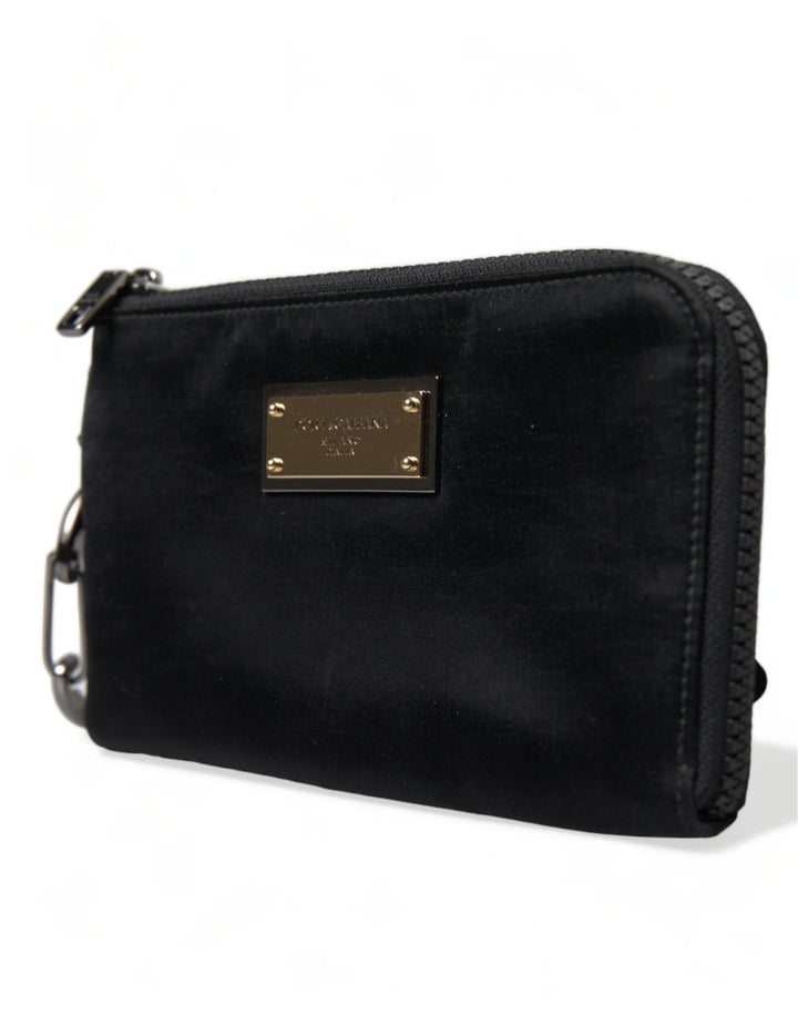 Schwarzes Nylon Logo Plaque Schlüsselanhänger Tasche Clutch
