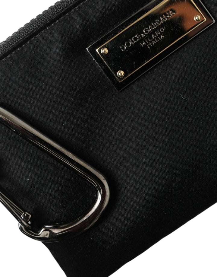 Schwarzes Nylon Logo Plaque Schlüsselanhänger Tasche Clutch