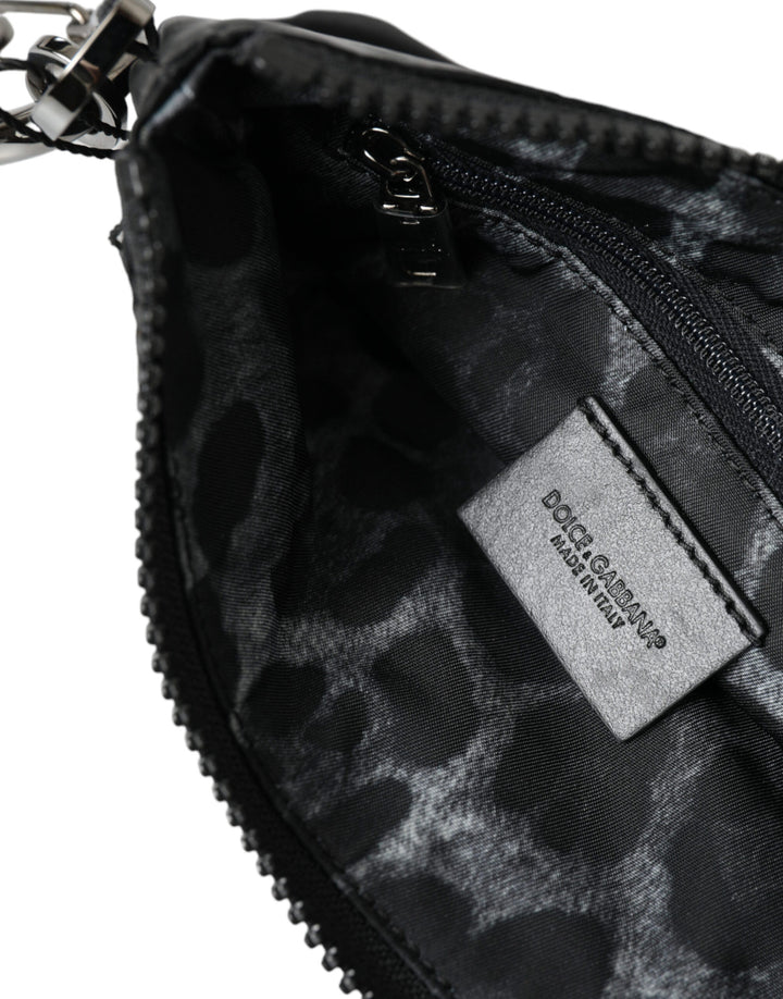 Schwarzes Nylon Logo Plaque Schlüsselanhänger Tasche Clutch