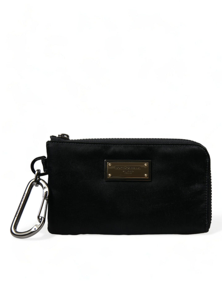 Schwarzes Nylon Logo Plaque Schlüsselanhänger Tasche Clutch