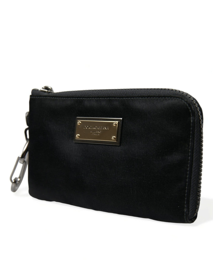 Schwarzes Nylon Logo Plaque Schlüsselanhänger Tasche Clutch