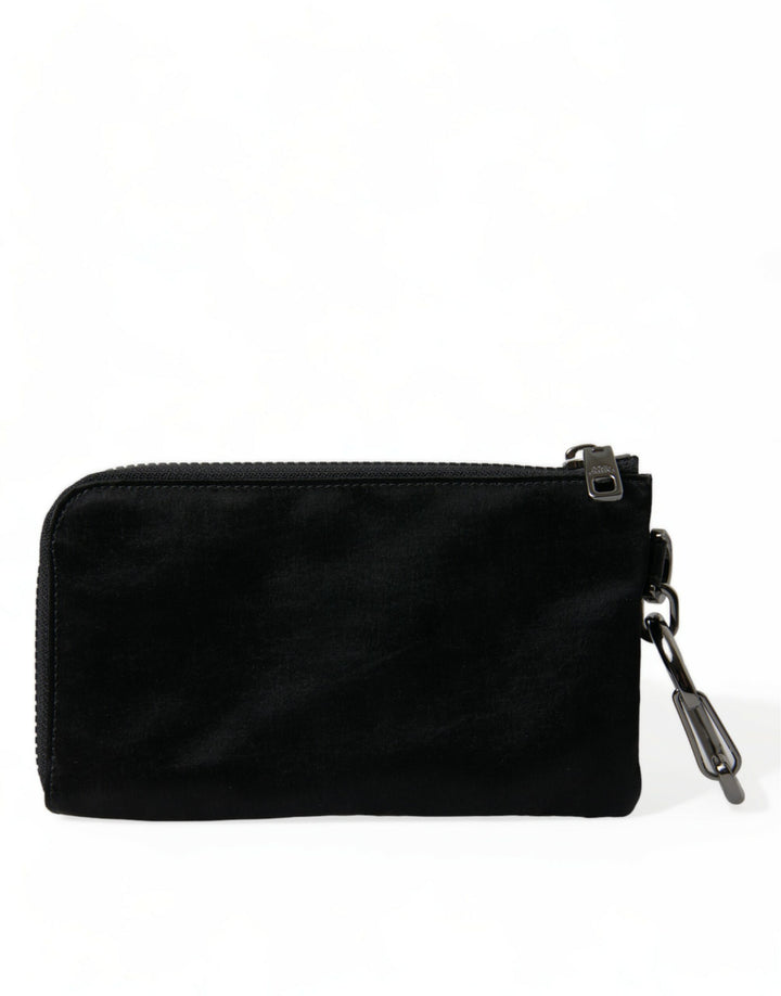 Schwarzes Nylon Logo Plaque Schlüsselanhänger Tasche Clutch