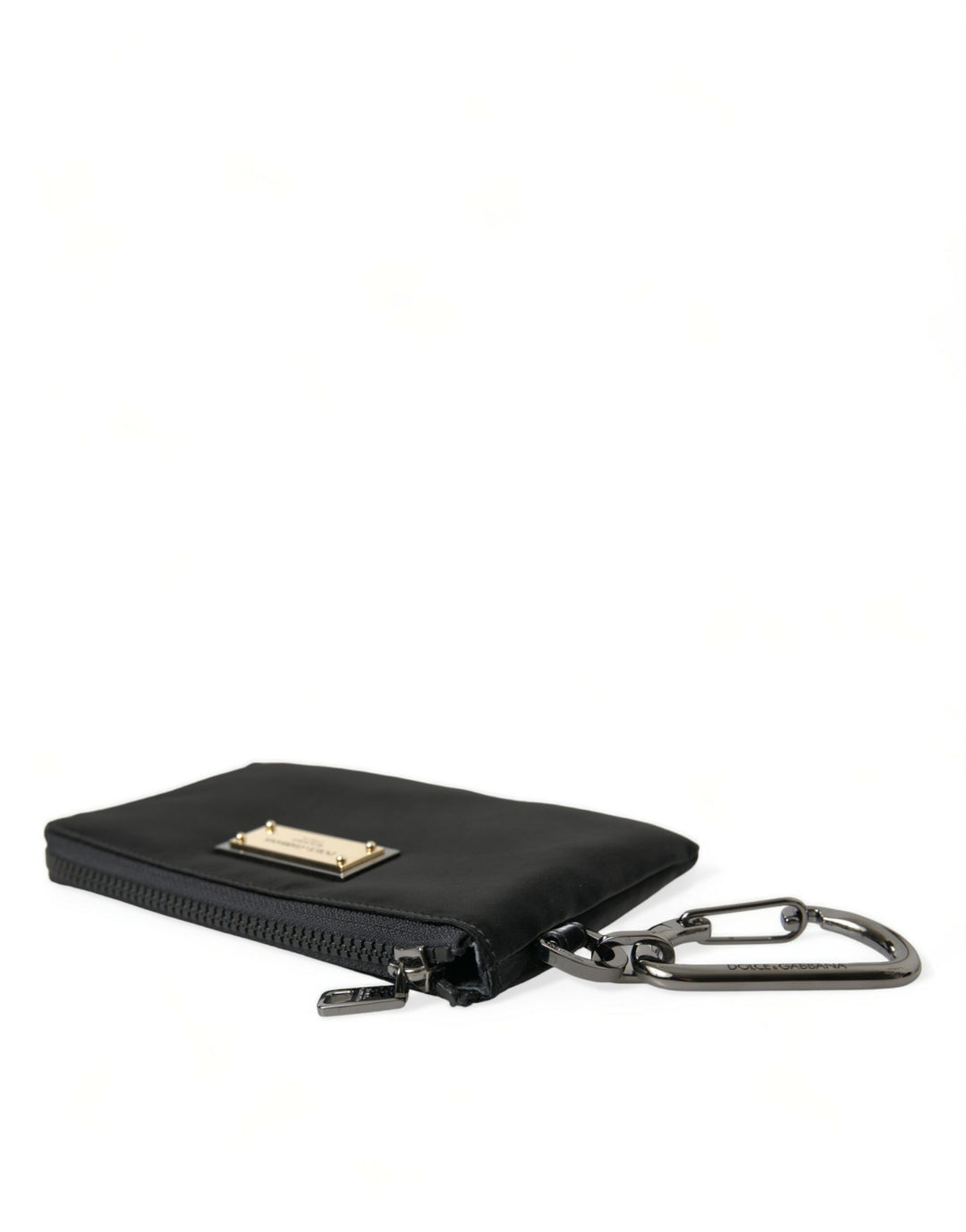 Schwarzes Nylon Logo Plaque Schlüsselanhänger Tasche Clutch