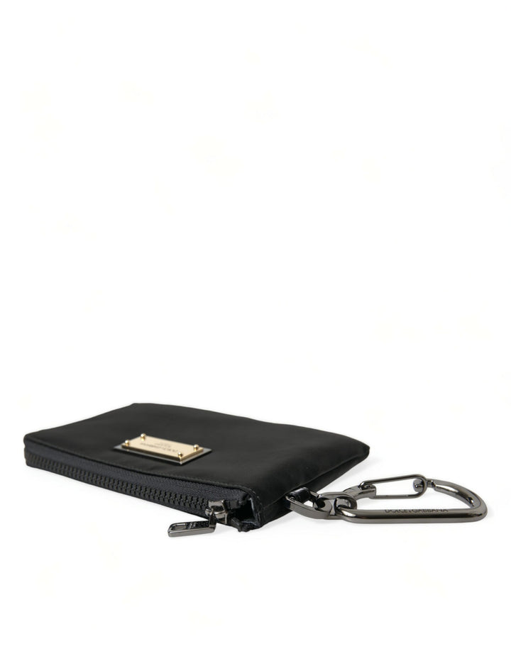 Schwarzes Nylon Logo Plaque Schlüsselanhänger Tasche Clutch