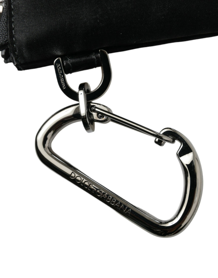 Schwarzes Nylon Logo Plaque Schlüsselanhänger Tasche Clutch