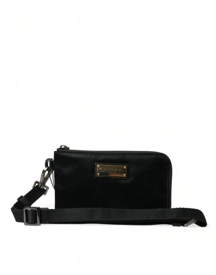 Schwarzes Nylon Logo Plaque Schlüsselanhänger Tasche Clutch