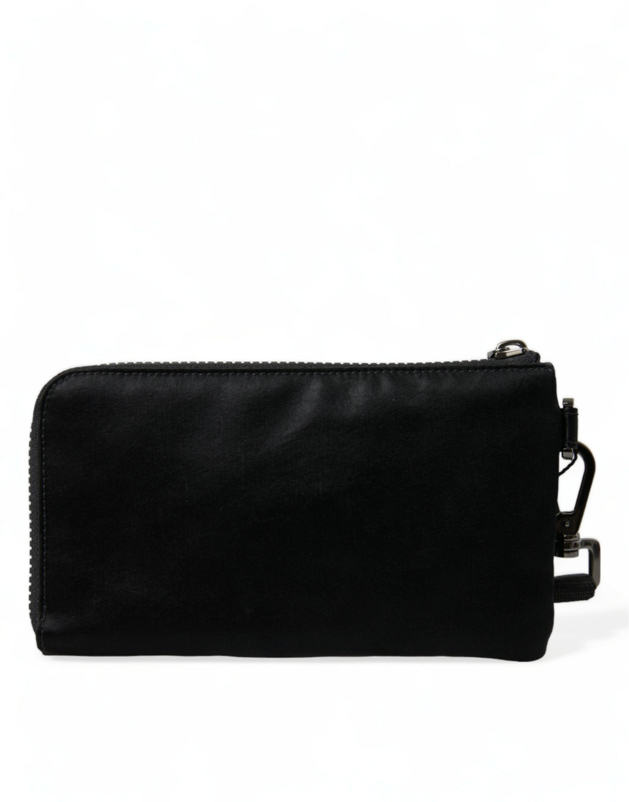 Elegant black nylon leather bag with silver details