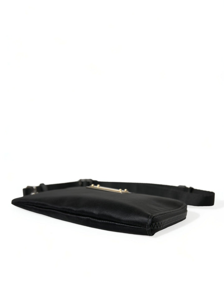 Schwarzes Nylon Logo Plaque Schlüsselanhänger Tasche Clutch
