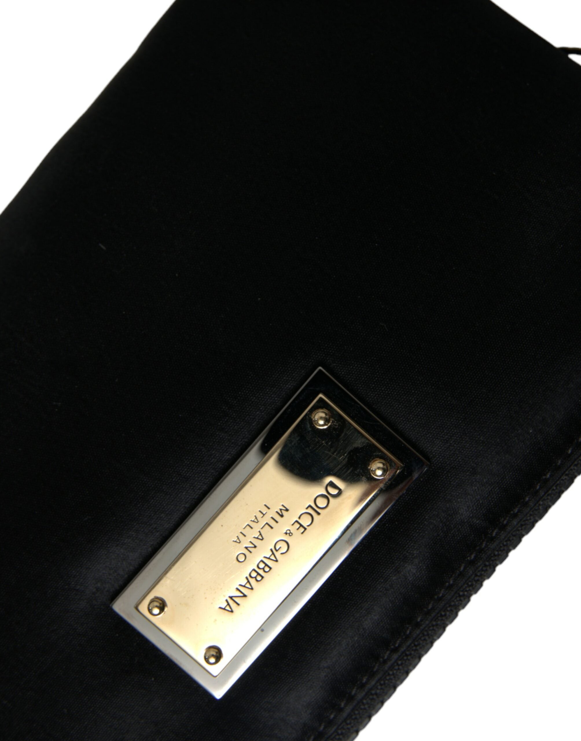 Elegant black nylon leather bag with silver details
