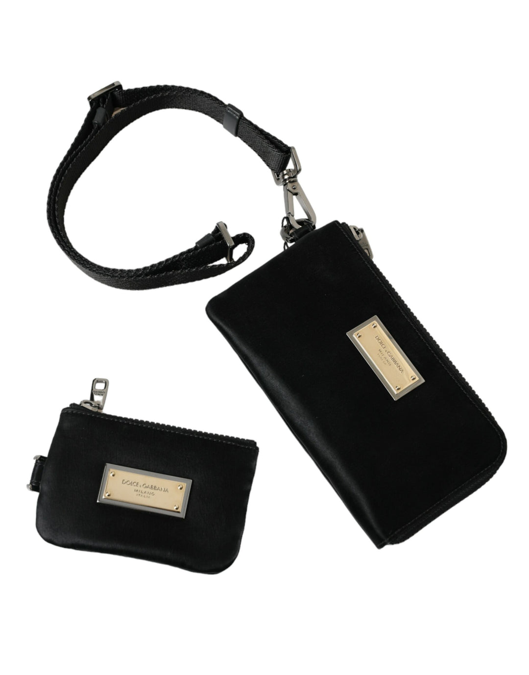 Schwarzes Nylon Logo Plaque Schlüsselanhänger Tasche Clutch