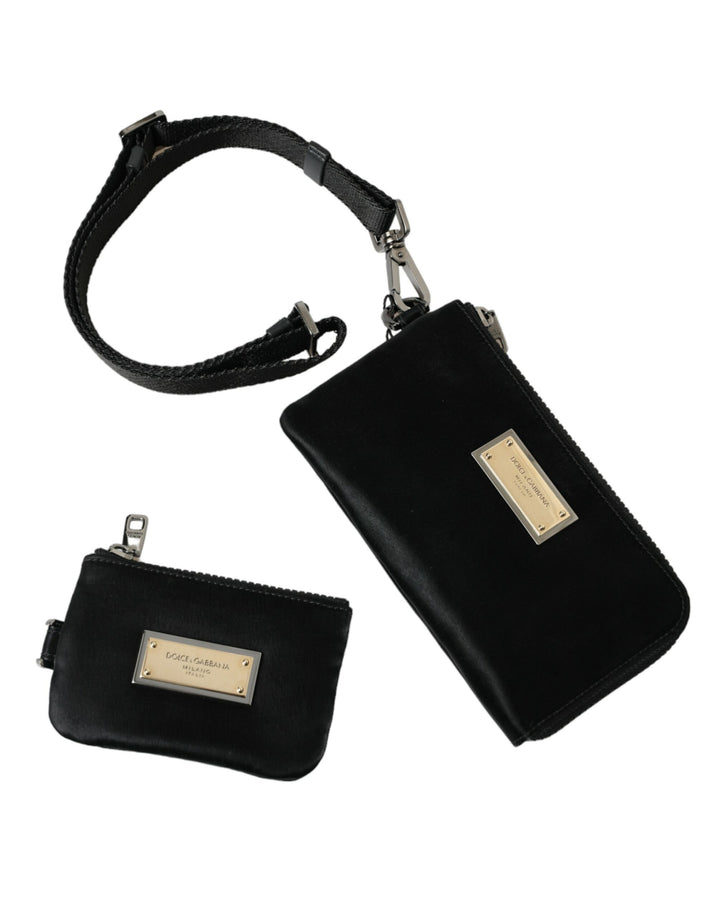 Schwarzes Nylon Logo Plaque Schlüsselanhänger Tasche Clutch