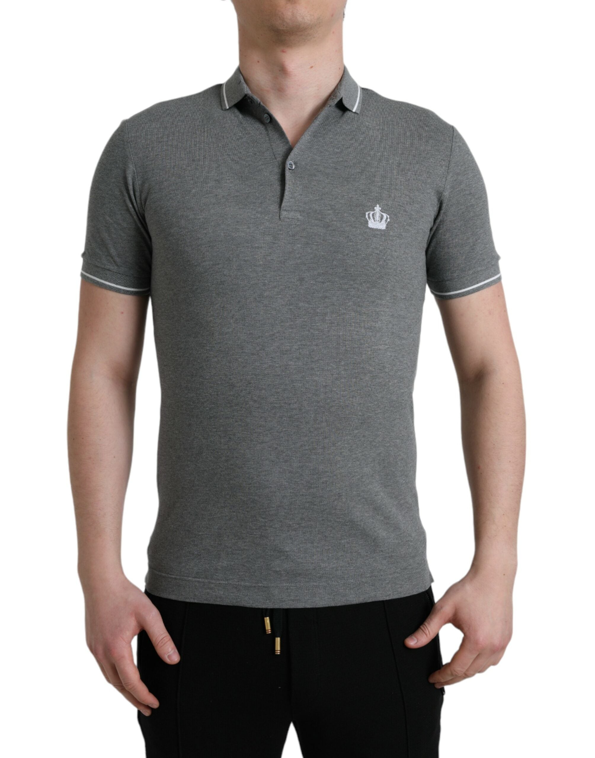 Elegant grey cotton polo t-shirt