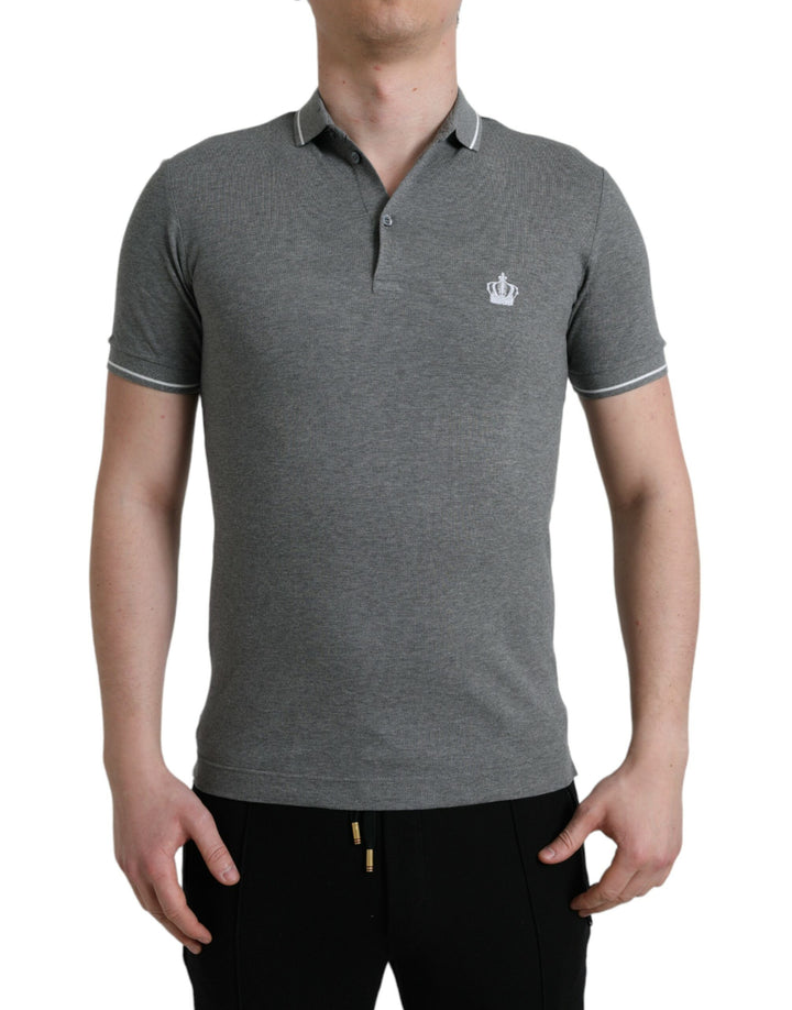 Dolce & Gabbana Elegantes graues Baumwoll-Polo-T-Shirt