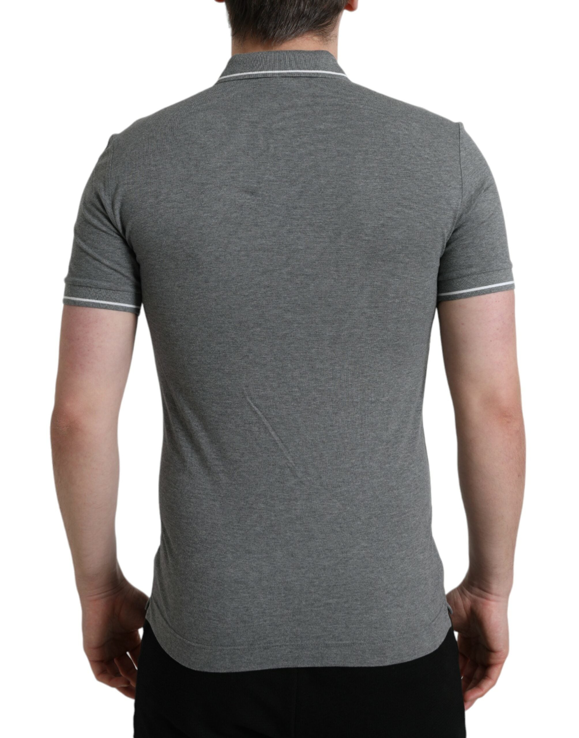 Elegant grey cotton polo t-shirt