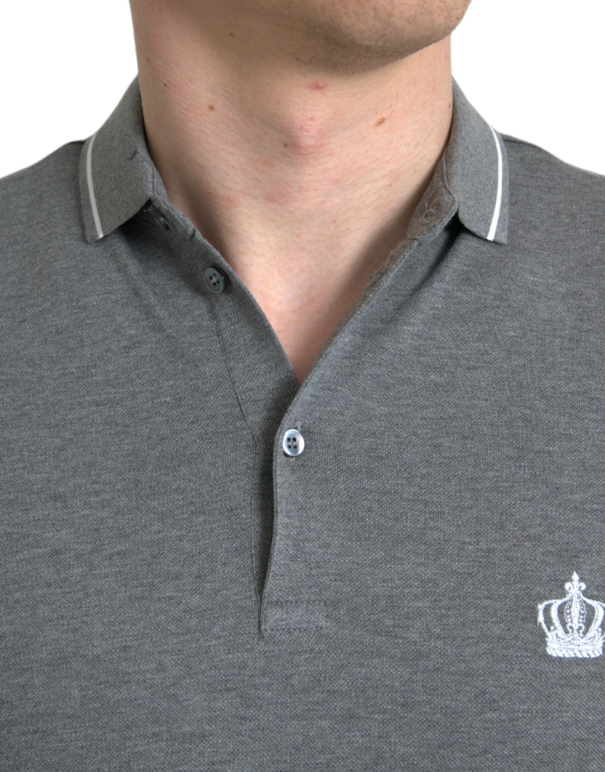 Elegant grey cotton polo t-shirt