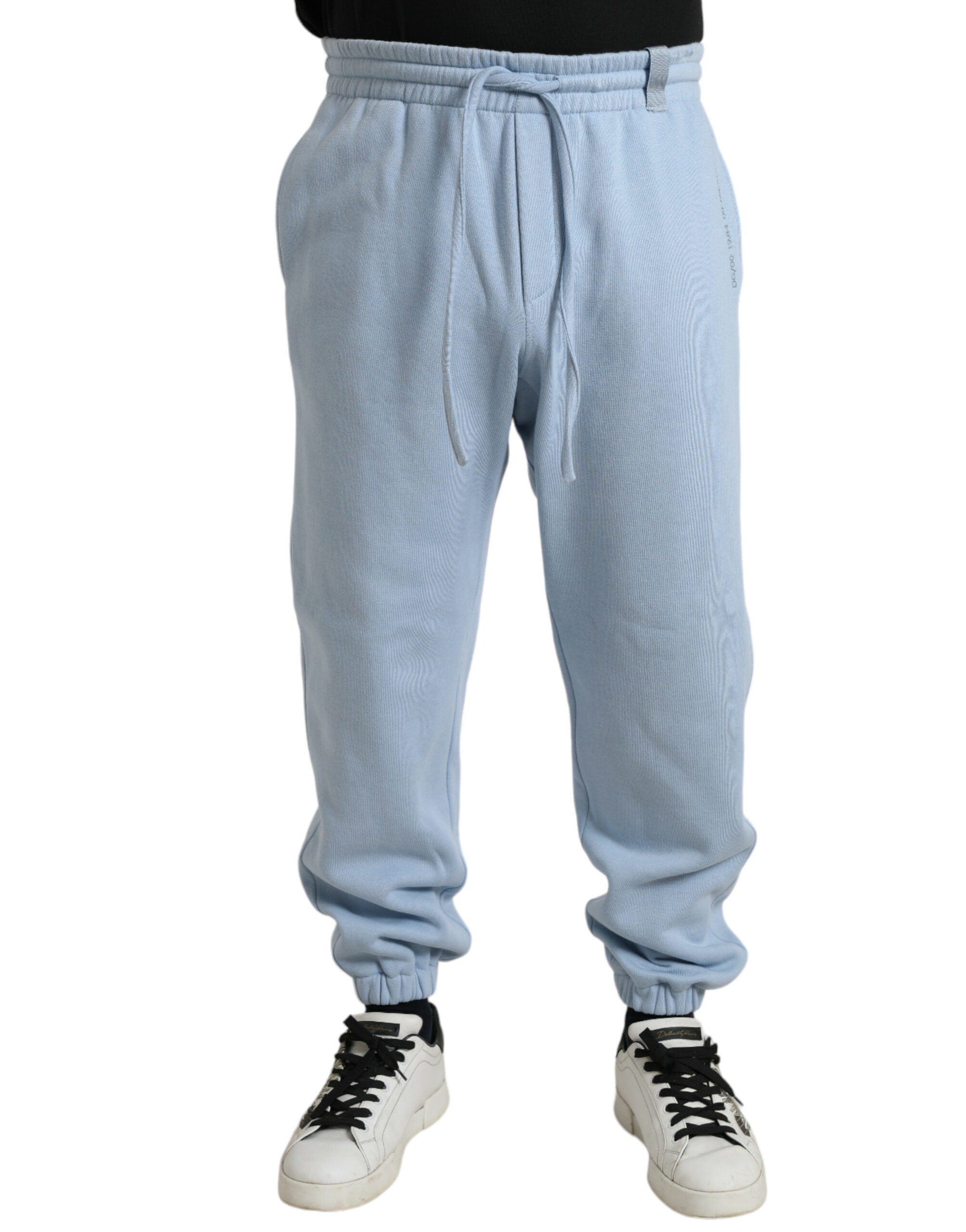 Elegant light blue cotton blend jogging pants