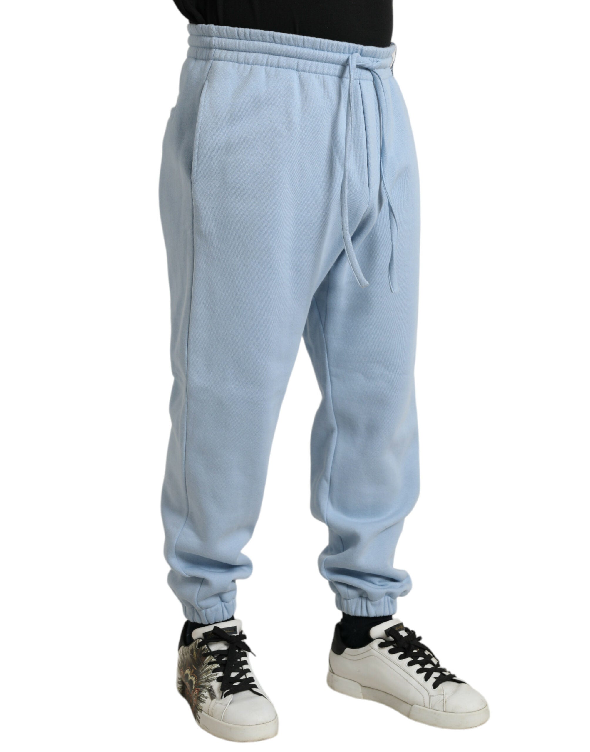 Elegant light blue cotton blend jogging pants