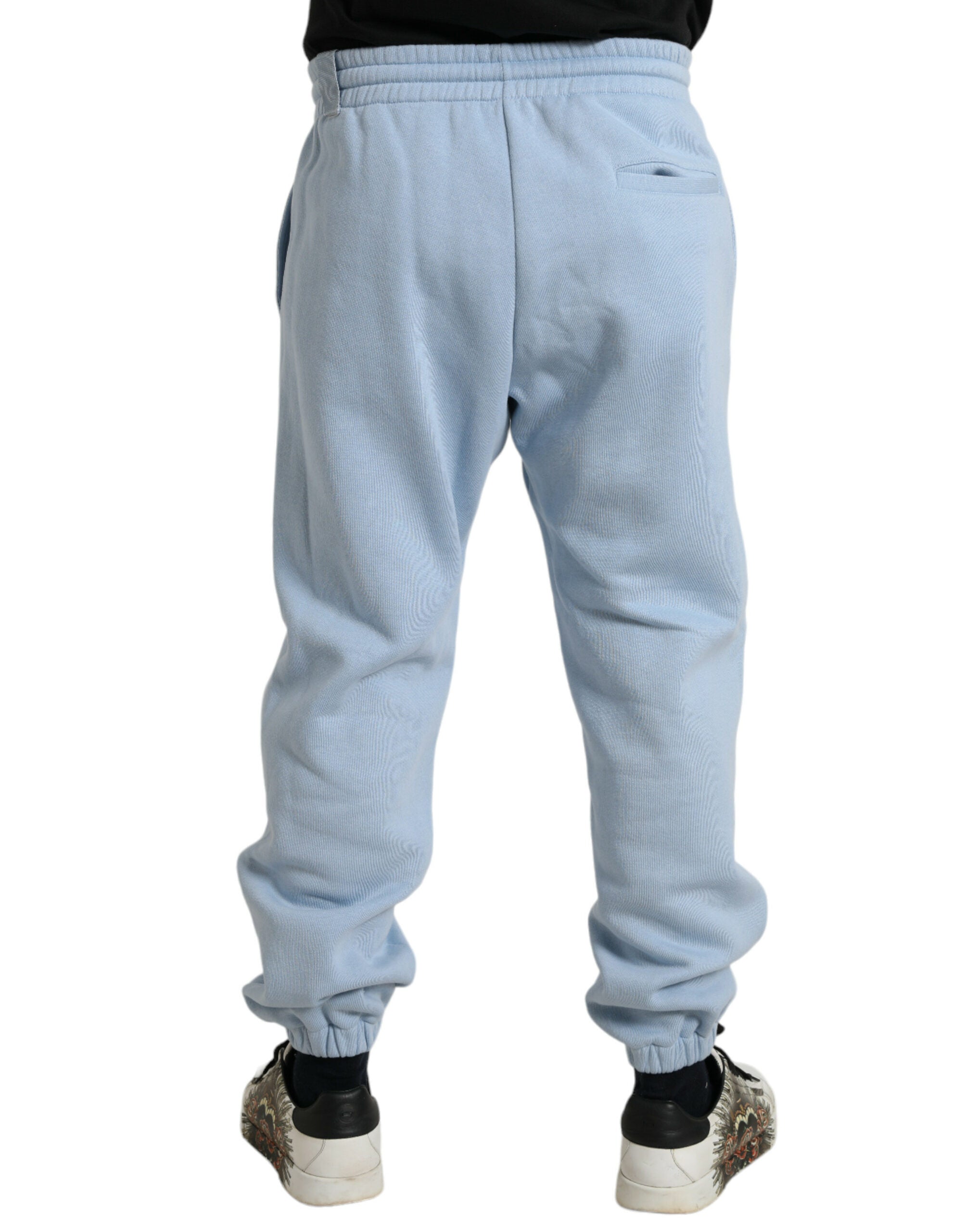 Elegant light blue cotton blend jogging pants