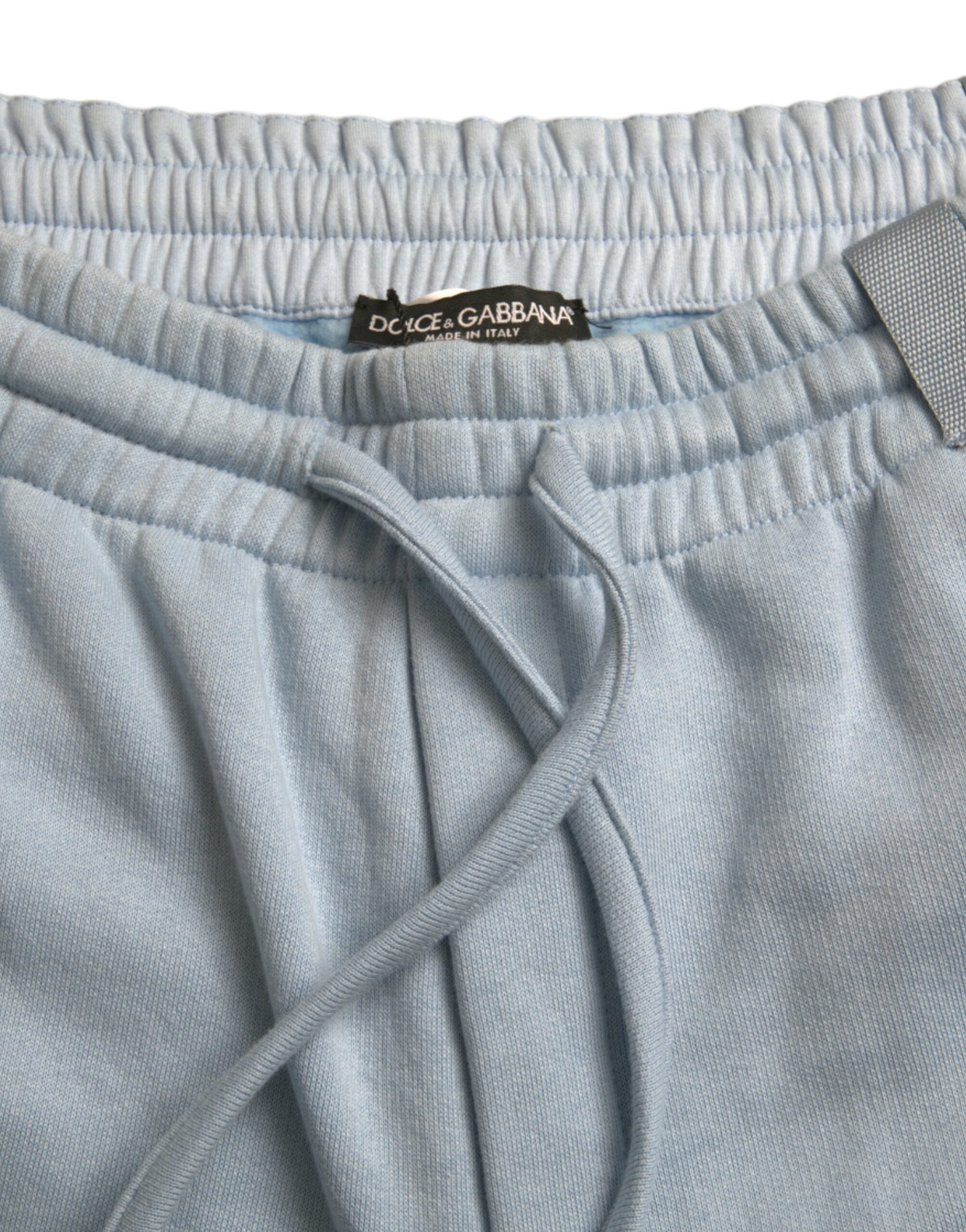 Elegant light blue cotton blend jogging pants
