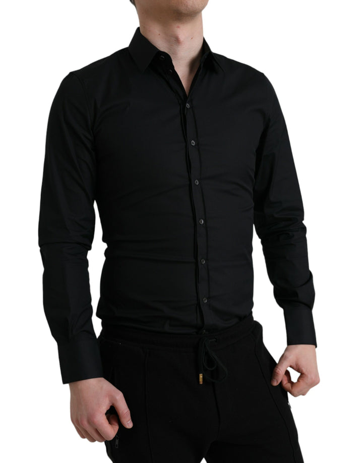 Elegant Black Slim Fit Italian Shirt