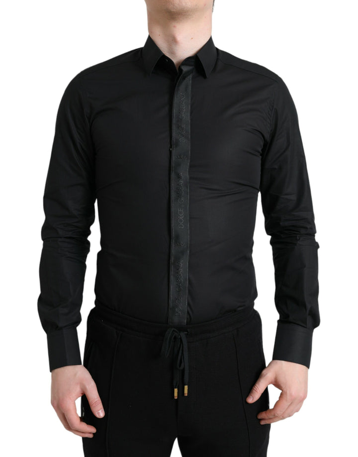 Schwarzes Logo-Baumwollhemd GOLD Formal
