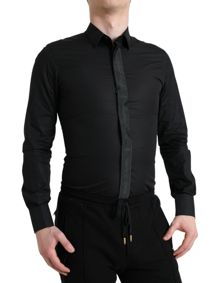 Schwarzes Logo-Baumwollhemd GOLD Formal
