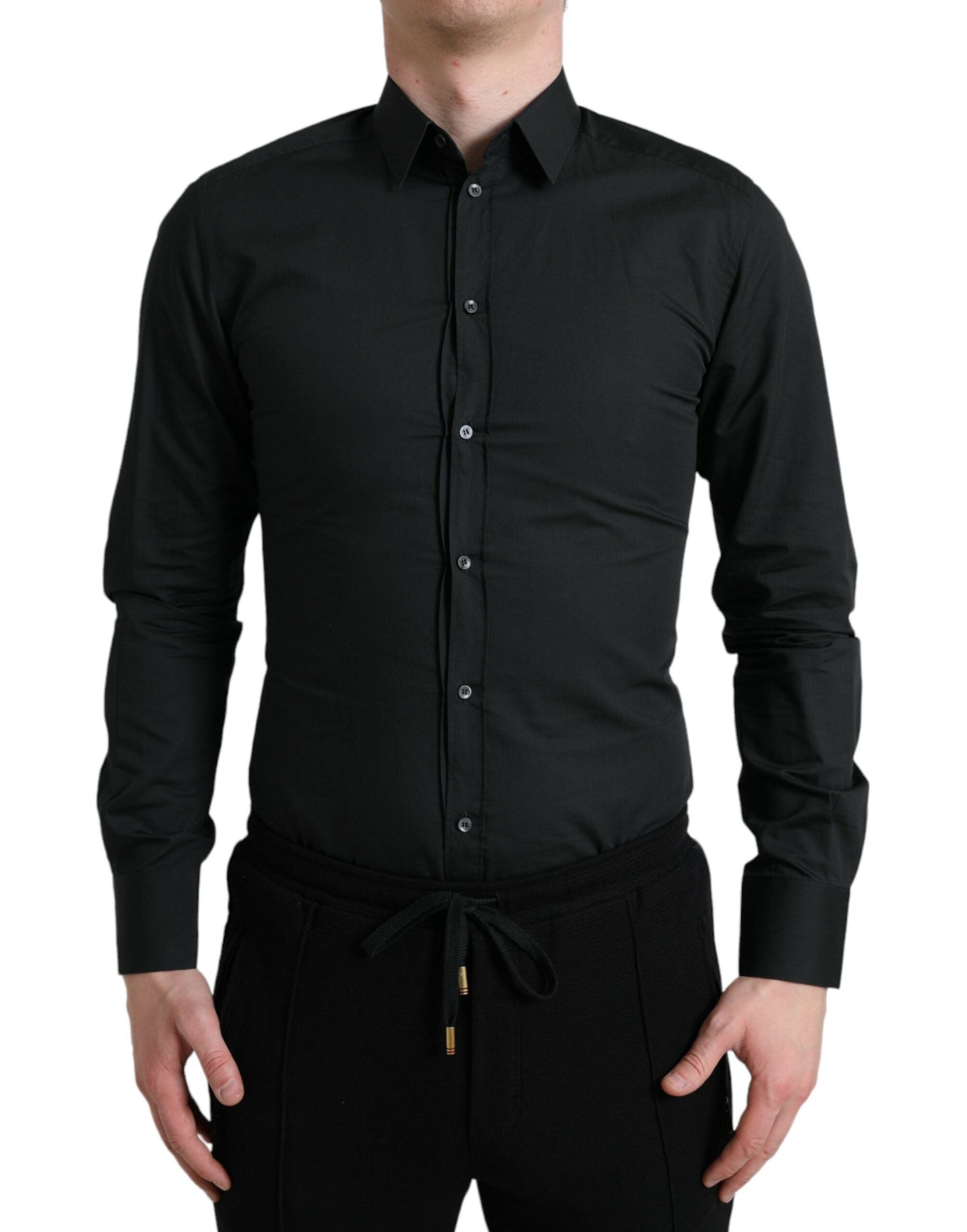 Elegant slim black silk blend shirt