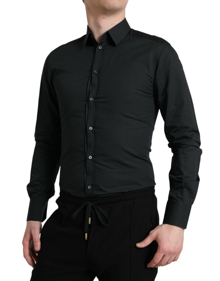 Elegant slim black silk blend shirt