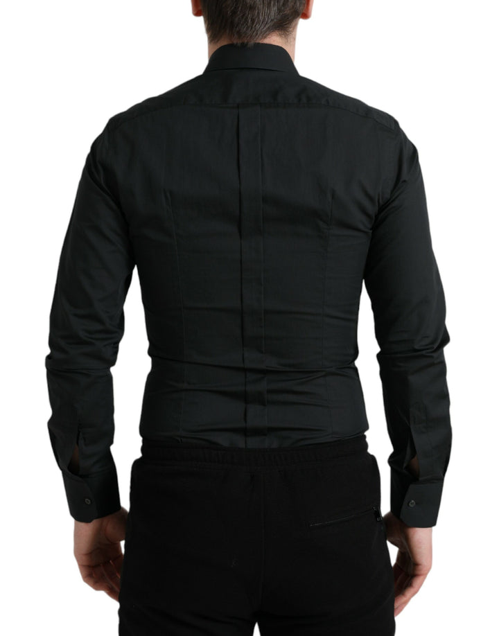 Elegant slim black silk blend shirt