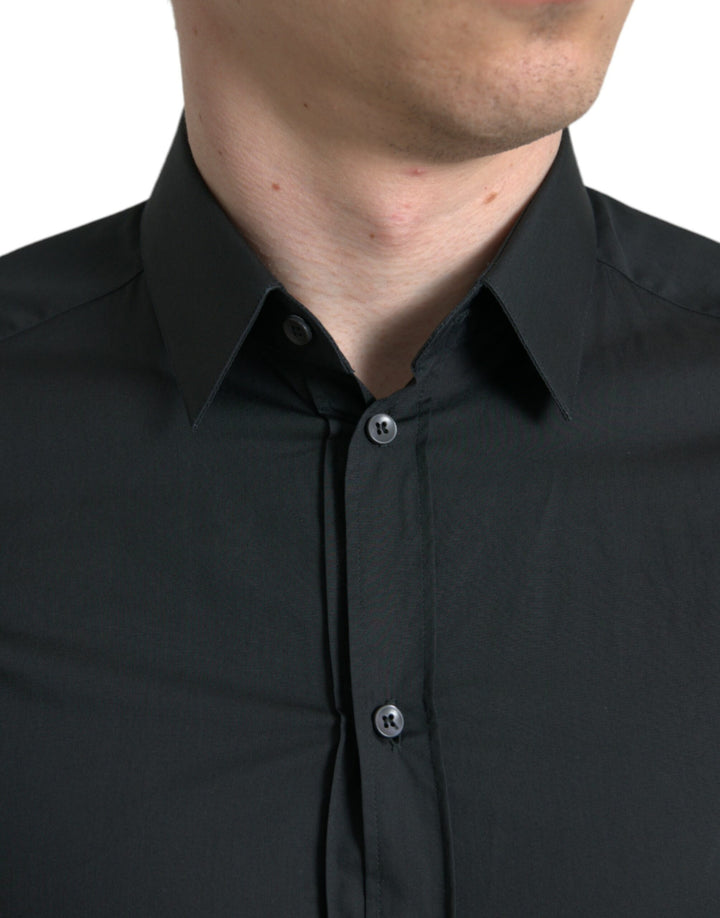 Elegant slim black silk blend shirt