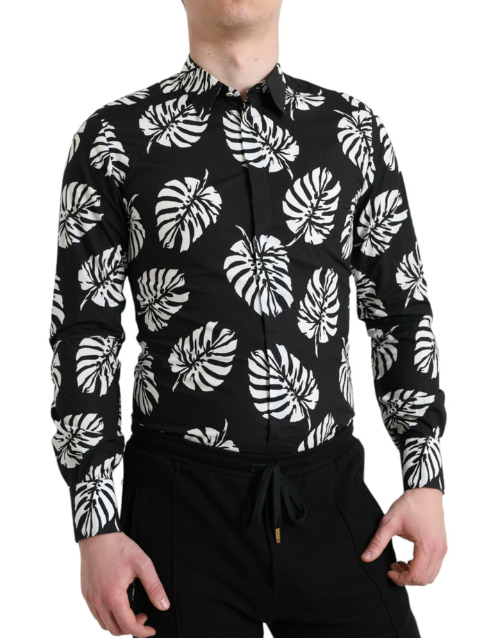 Elegant slim-fit shirt with leaf print