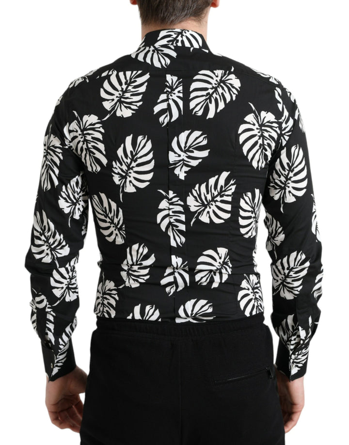 Elegant slim-fit shirt with leaf print