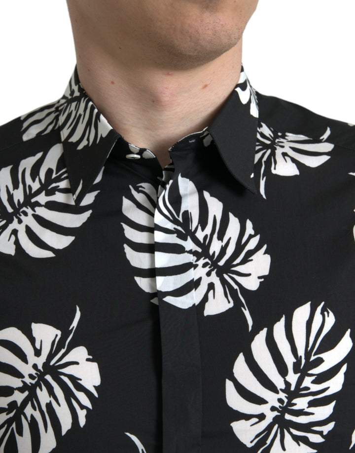 Elegant slim-fit shirt with leaf print