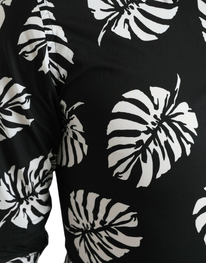 Elegant slim-fit shirt with leaf print