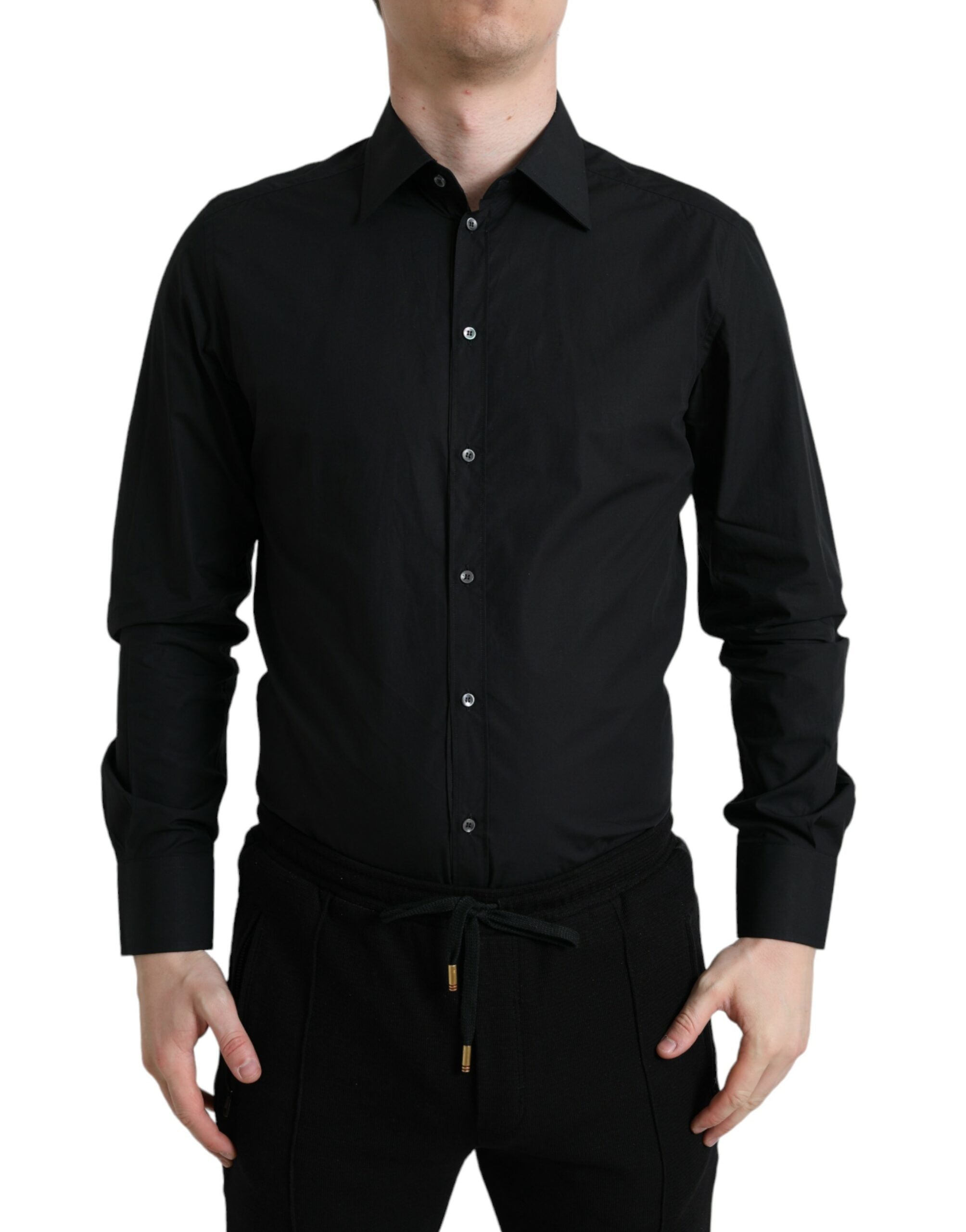 Elegant Black Slim Fit Italian Dress Shirt