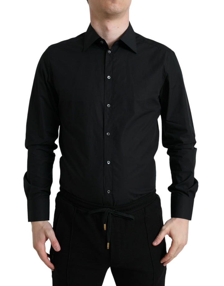 Elegant Black Slim Fit Italian Dress Shirt