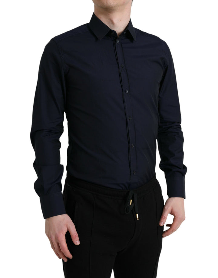 Elegant navy blue jacquard shirt
